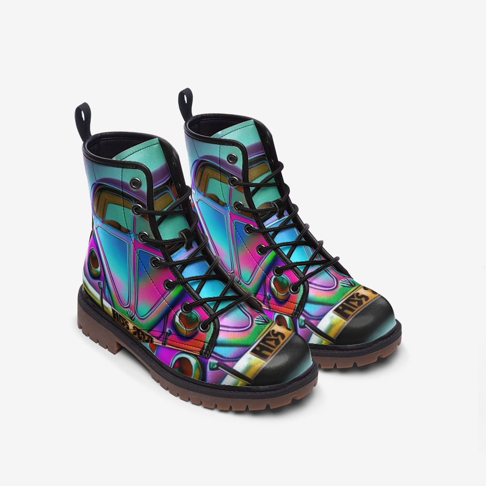 Emerald Blossoms - Holographic Beetle Casual Leather Lightweight Boots For Hippies