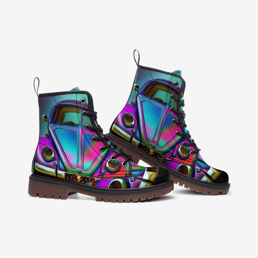 Emerald Blossoms - Holographic Beetle Casual Leather Lightweight Boots For Hippies