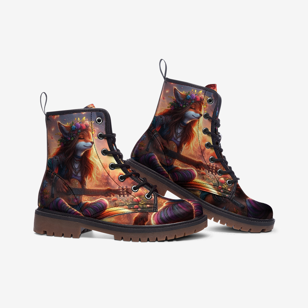 Emerald Blossoms  - Foxy Girl Artwork On Casual Leather Lightweight Boots For Hippies