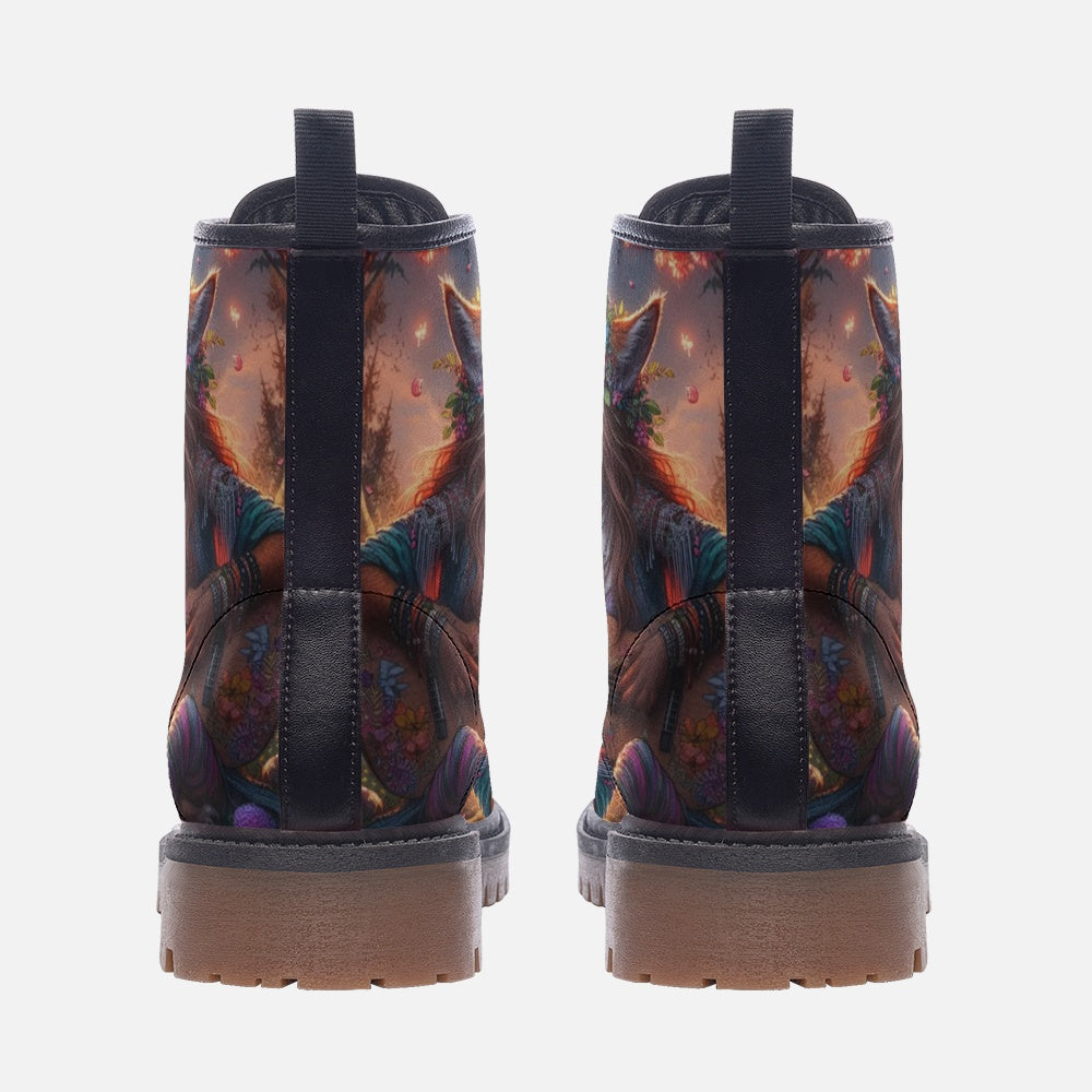 Emerald Blossoms  - Foxy Girl Artwork On Casual Leather Lightweight Boots For Hippies