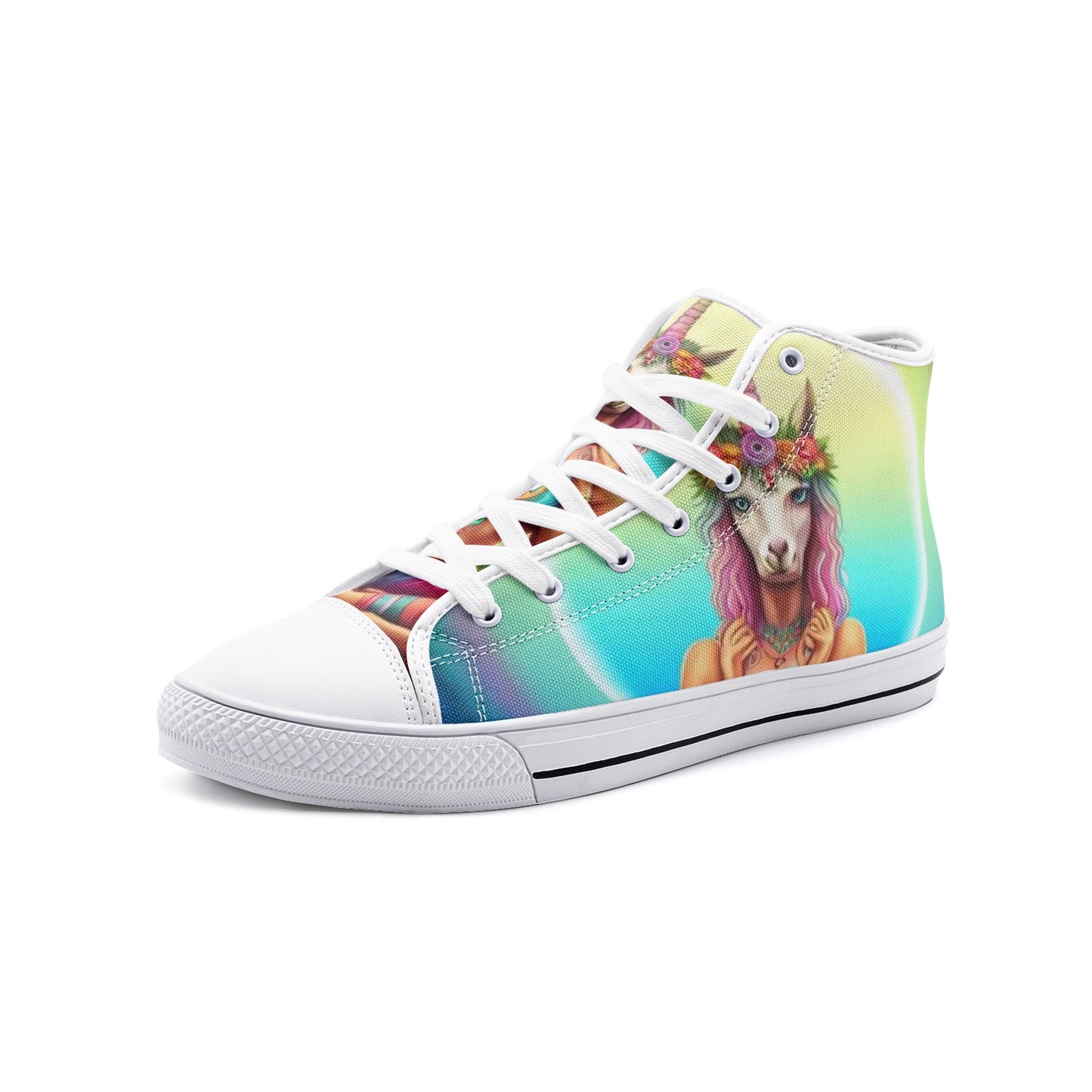 Emerald Blossoms - Unicorn Girl Unisex High Top Canvas Shoes For Hippies