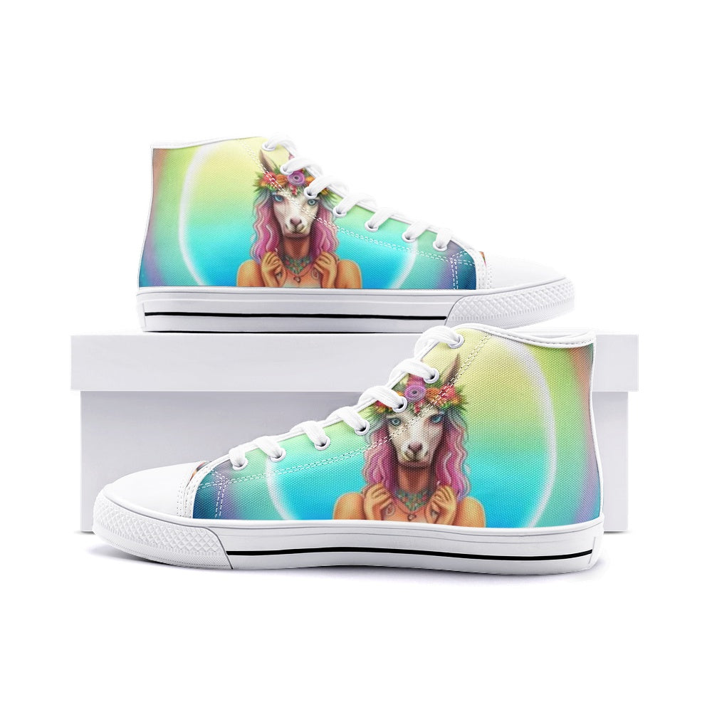 Emerald Blossoms - Unicorn Girl Unisex High Top Canvas Shoes For Hippies