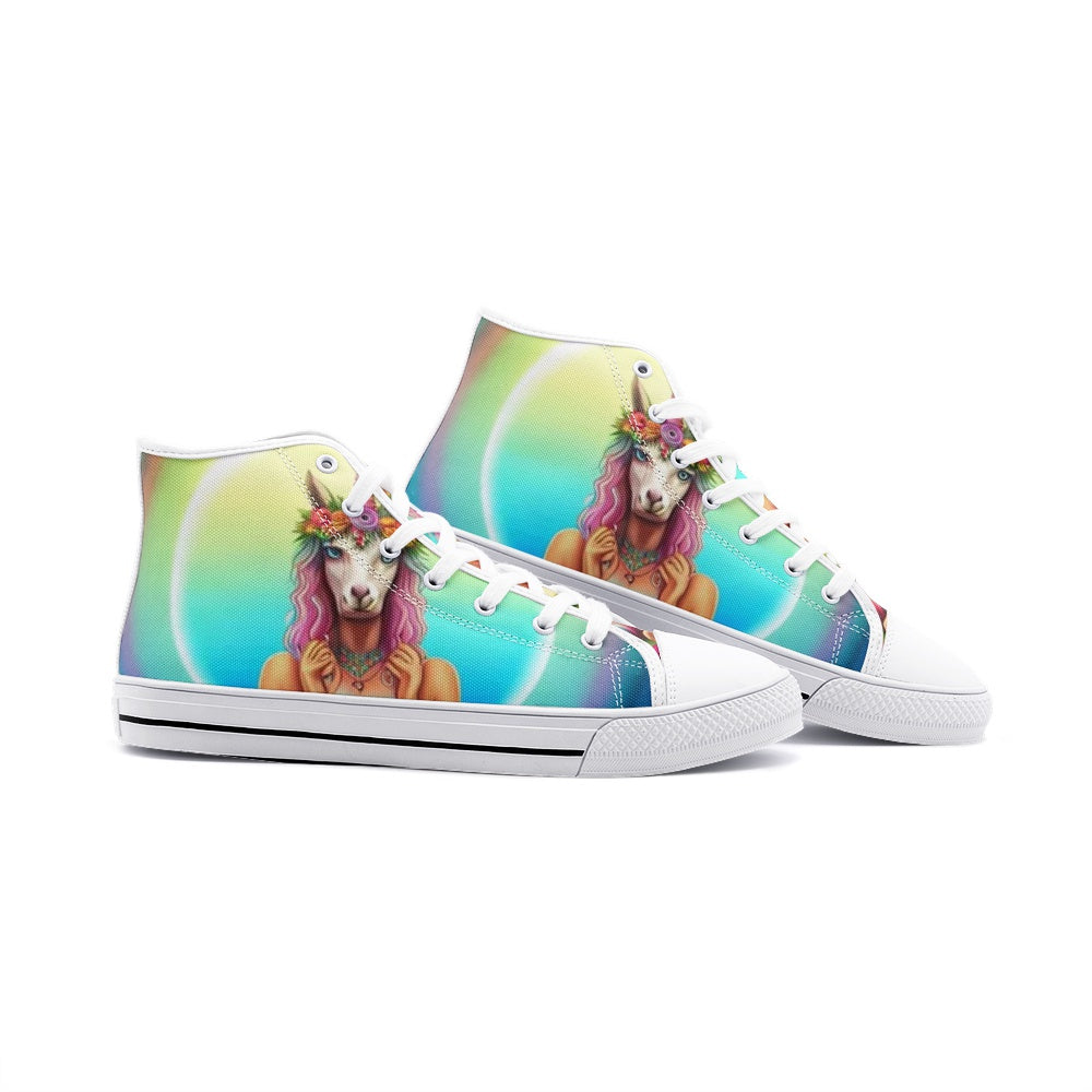 Emerald Blossoms - Unicorn Girl Unisex High Top Canvas Shoes For Hippies