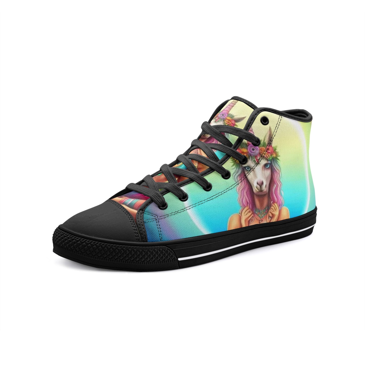 Emerald Blossoms - Unicorn Girl Unisex High Top Canvas Shoes For Hippies