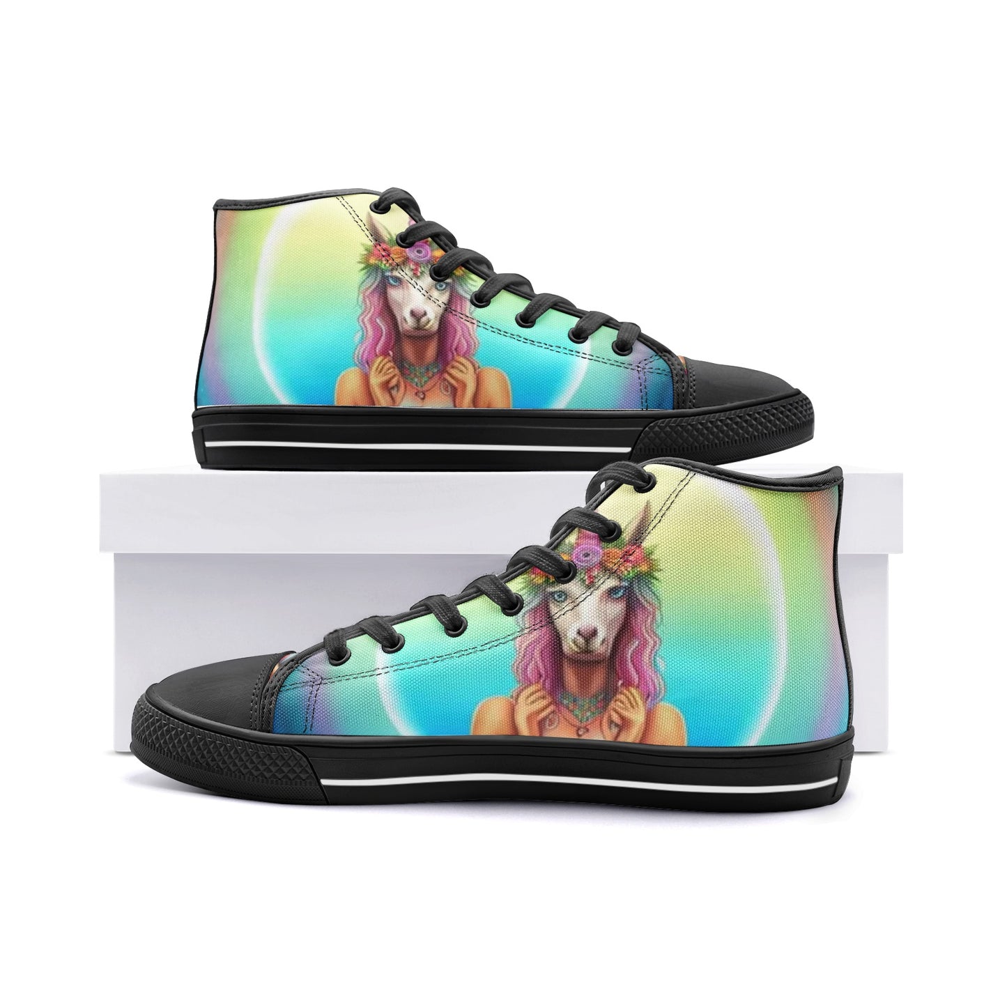 Emerald Blossoms - Unicorn Girl Unisex High Top Canvas Shoes For Hippies