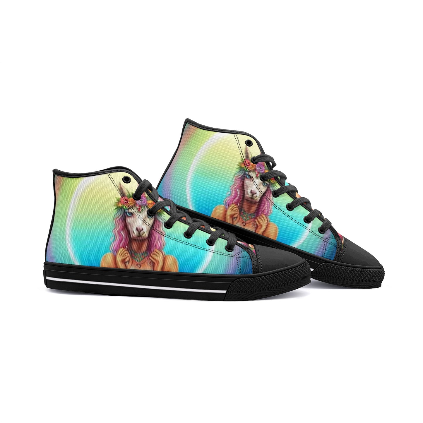 Emerald Blossoms - Unicorn Girl Unisex High Top Canvas Shoes For Hippies