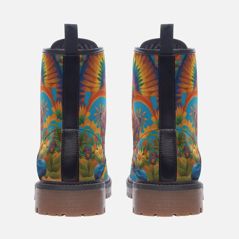 Emerald Blossoms - Girl With Rainbow Behind Casual Leather Lightweight Boots For Hippies