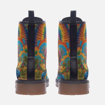 Emerald Blossoms - Girl With Rainbow Behind Casual Leather Lightweight Boots For Hippies