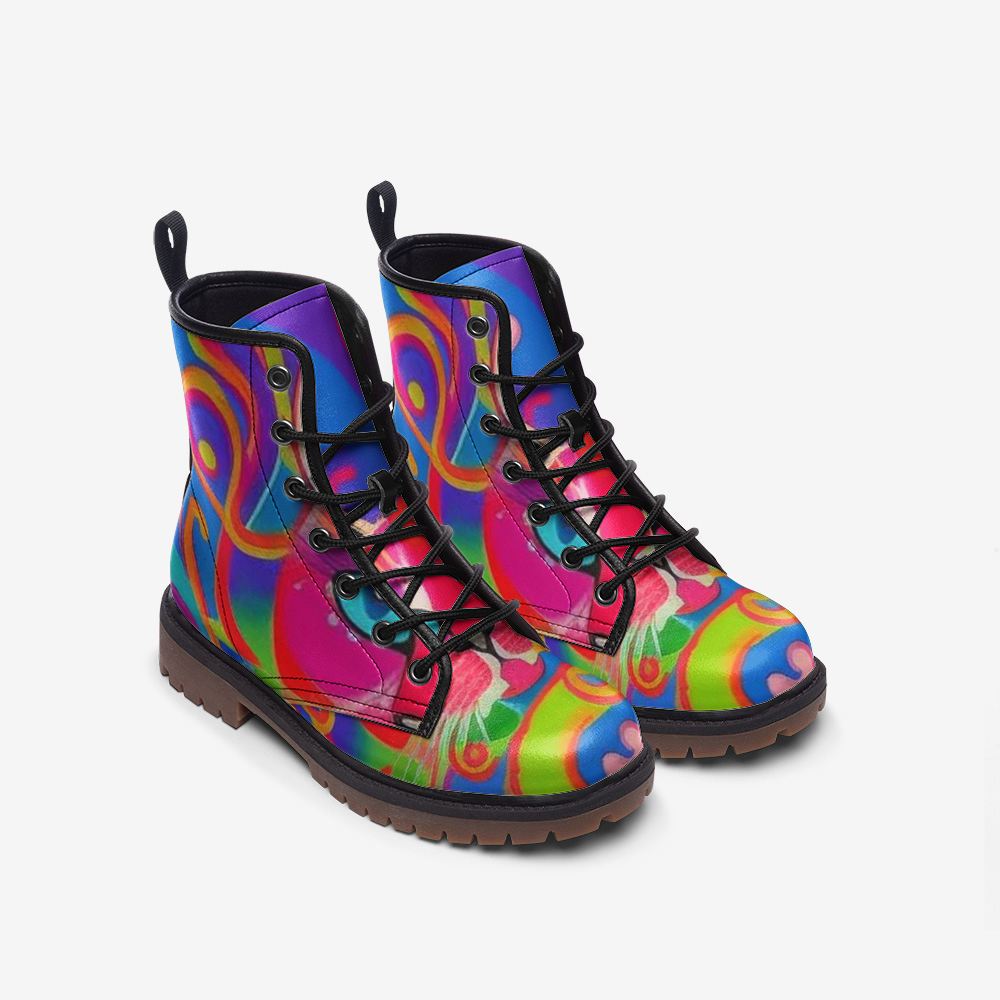 Emerald Blossoms - Colorful Abstract Leather Lightweight Boots For Hippies