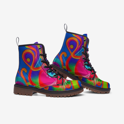 Emerald Blossoms - Colorful Abstract Leather Lightweight Boots For Hippies