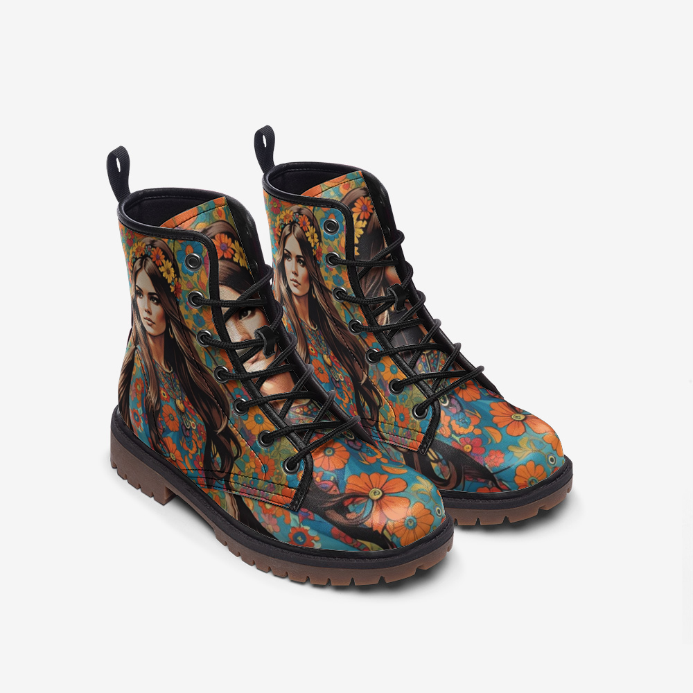 Emerald Blossoms - Boho Style Girl Casual Leather Lightweight Boots For Hippies For Hippies