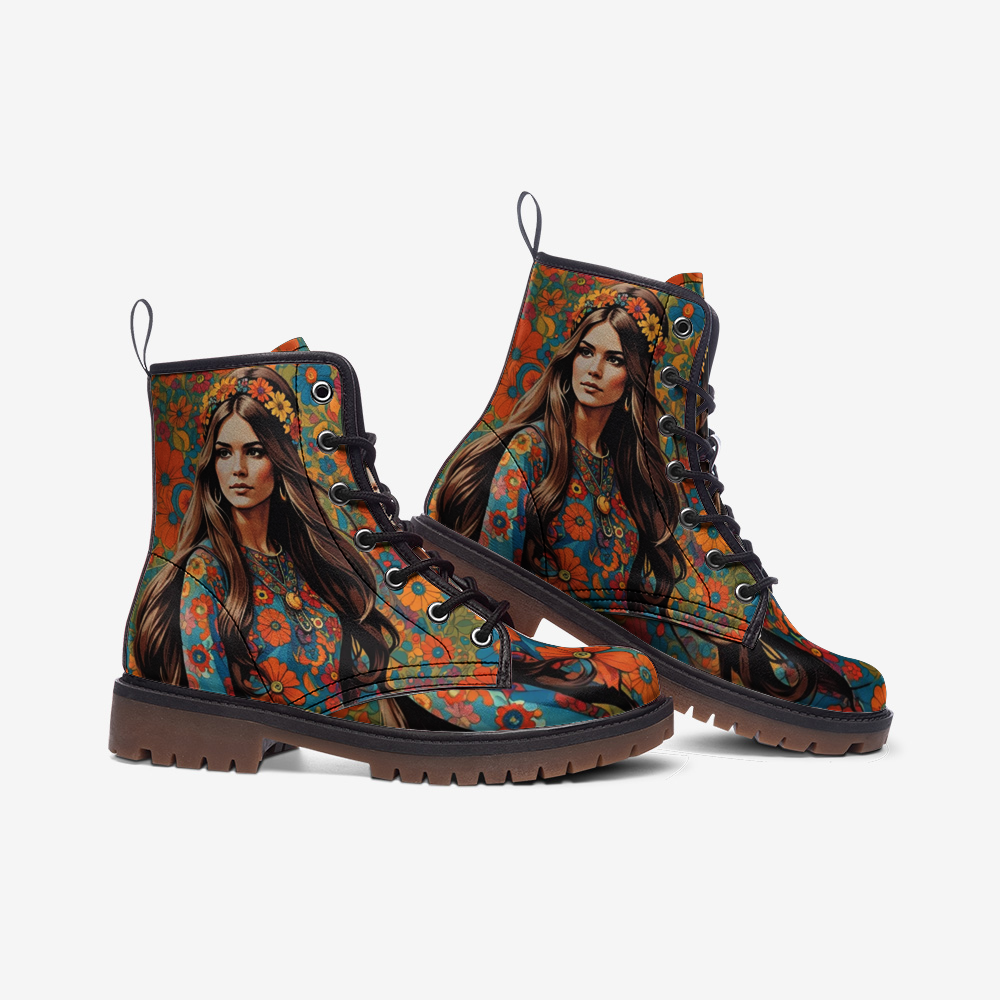 Emerald Blossoms - Boho Style Girl Casual Leather Lightweight Boots For Hippies For Hippies