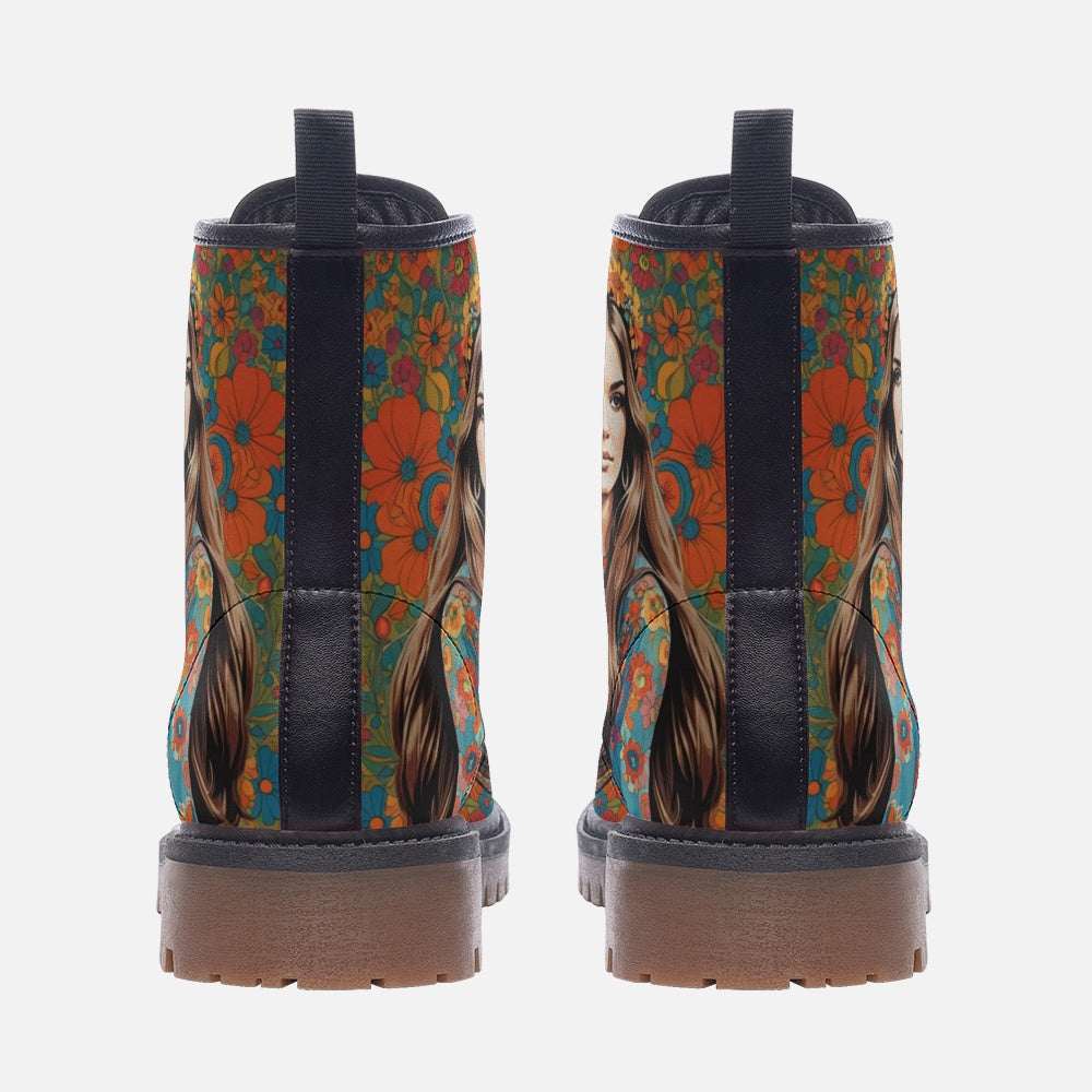 Emerald Blossoms - Boho Style Girl Casual Leather Lightweight Boots For Hippies For Hippies