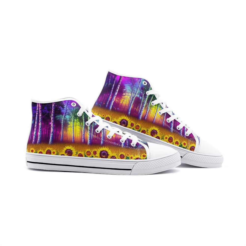 Emerald Blossoms - Magical Sunflower Field Unisex High Top Canvas Shoes For Hippies