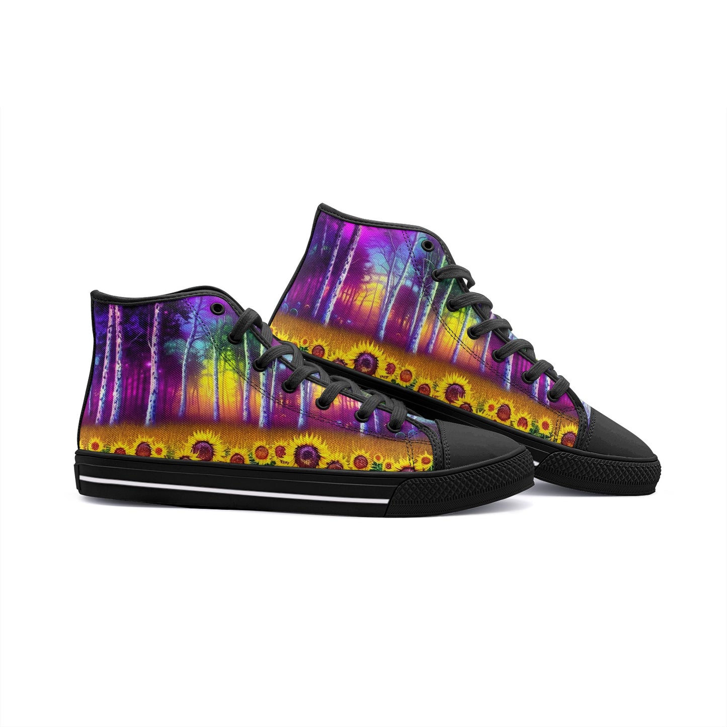 Emerald Blossoms - Magical Sunflower Field Unisex High Top Canvas Shoes For Hippies