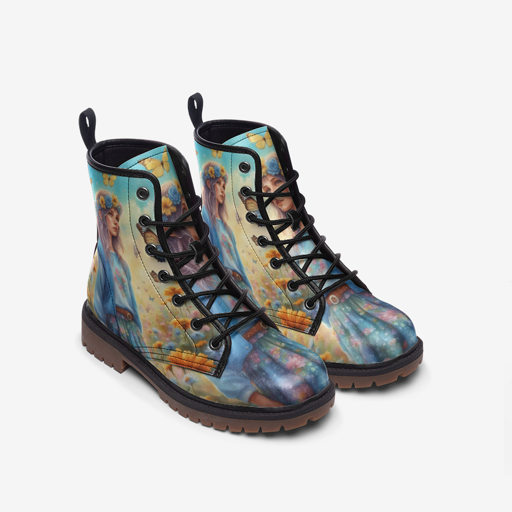 Emerald Blossoms - Fairy Girl, Lost In The Flower Field Casual Leather Lightweight Boots For Hippies