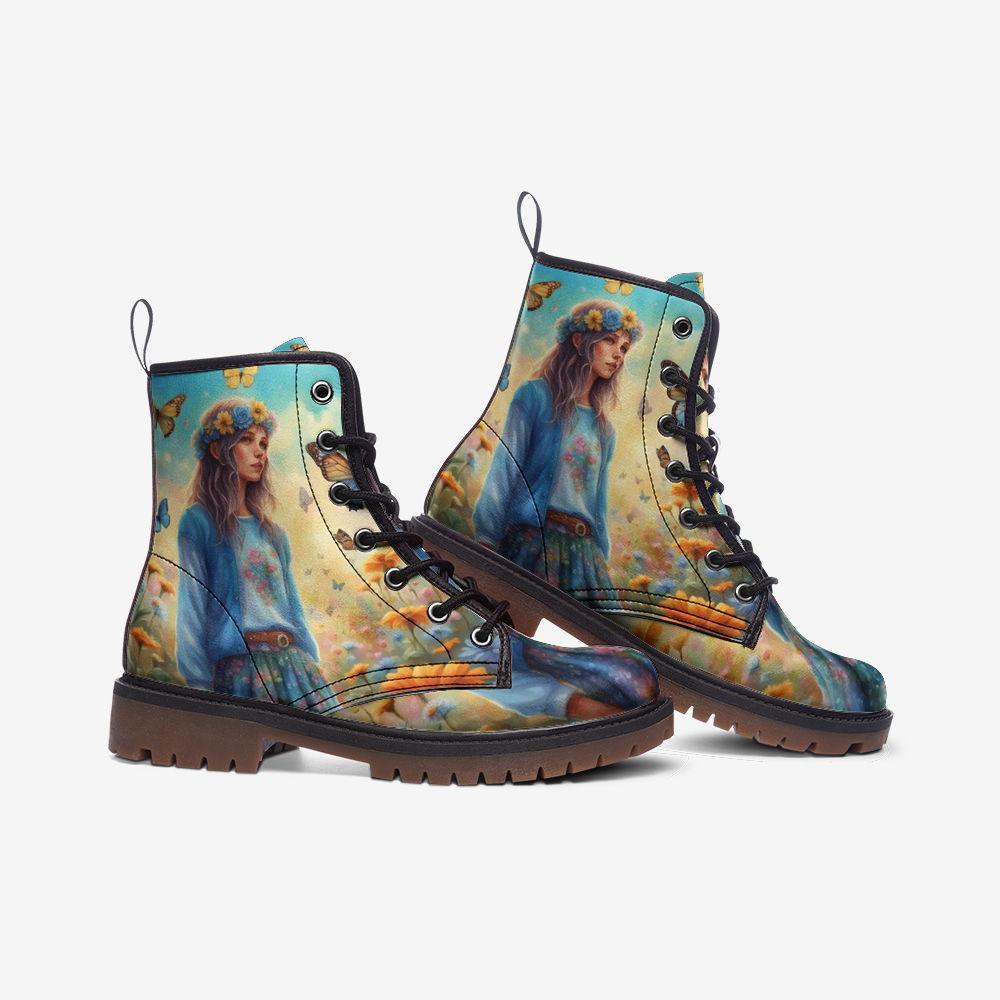 Emerald Blossoms - Fairy Girl, Lost In The Flower Field Casual Leather Lightweight Boots For Hippies