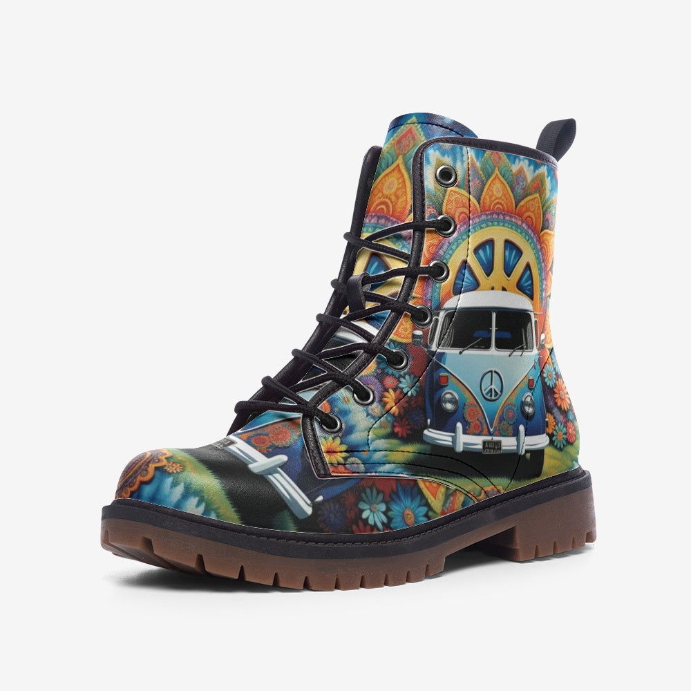 Emerald Blossoms - Kombi Van For Road Trips Casual Leather Lightweight Boots For Hippies