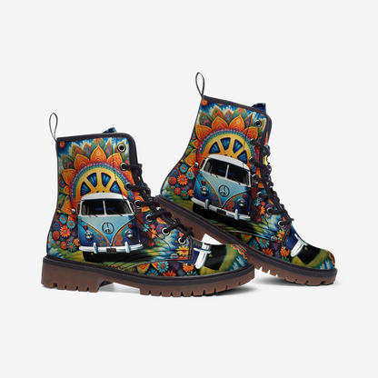 Emerald Blossoms - Kombi Van For Road Trips Casual Leather Lightweight Boots For Hippies