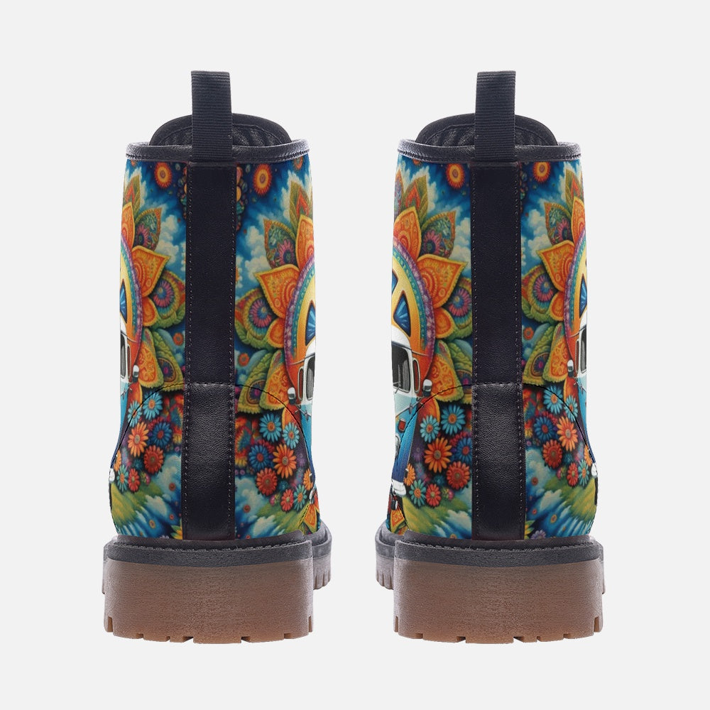 Emerald Blossoms - Kombi Van For Road Trips Casual Leather Lightweight Boots For Hippies