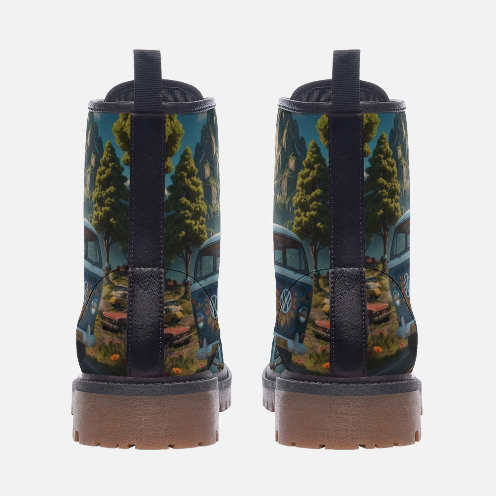 Emerald Blossoms - Summer Van Road Trip Casual Leather Lightweight Boots for Hippies