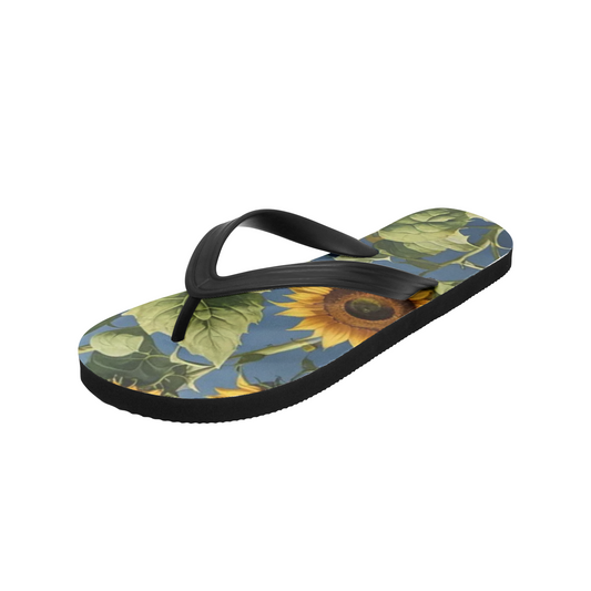 Emerald Blossoms - Summer Sunflower Unisex Flip Flops for Hippies