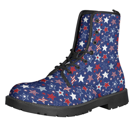 Groovy American Star Pattern Leather Lightweight Boots for Hippies - 1