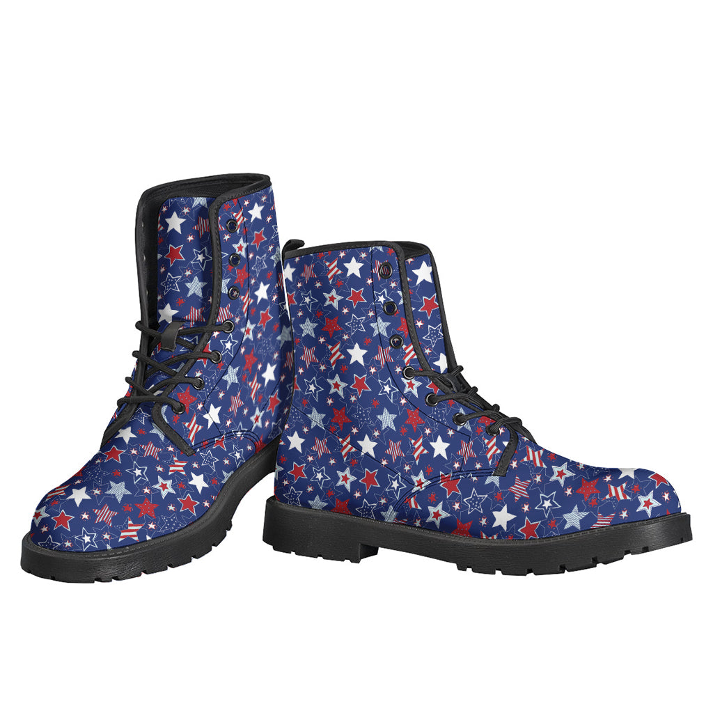 Groovy American Star Pattern Leather Lightweight Boots for Hippies - 3