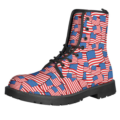 Groovy Vibes: USA Flag Print Leather Lightweight Hippie Boots - 1