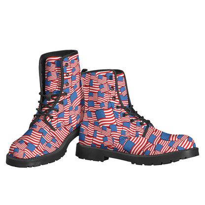 Groovy Vibes: USA Flag Print Leather Lightweight Hippie Boots - 3