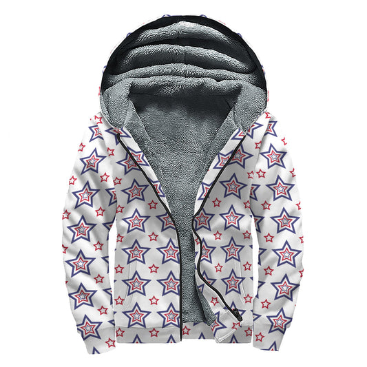 USA Star Pattern Sherpa Lined Hippie Zip Up Hoodie - 1