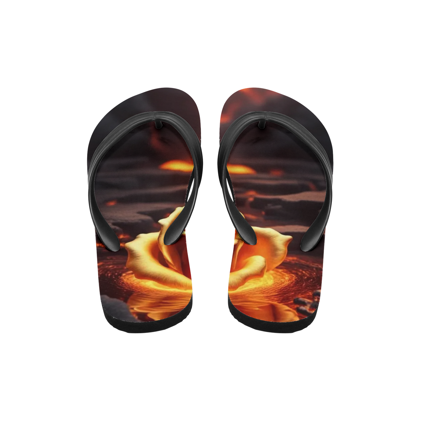 Emerald Blossoms - Gold Rose on Unisex Flip Flops For Hippies