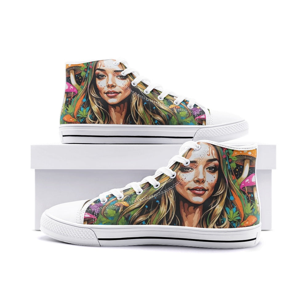 Emerald Blossoms - Blend With Nature, Boho Woman, Bright Smile Unisex High Top Canvas Shoes For Hippies