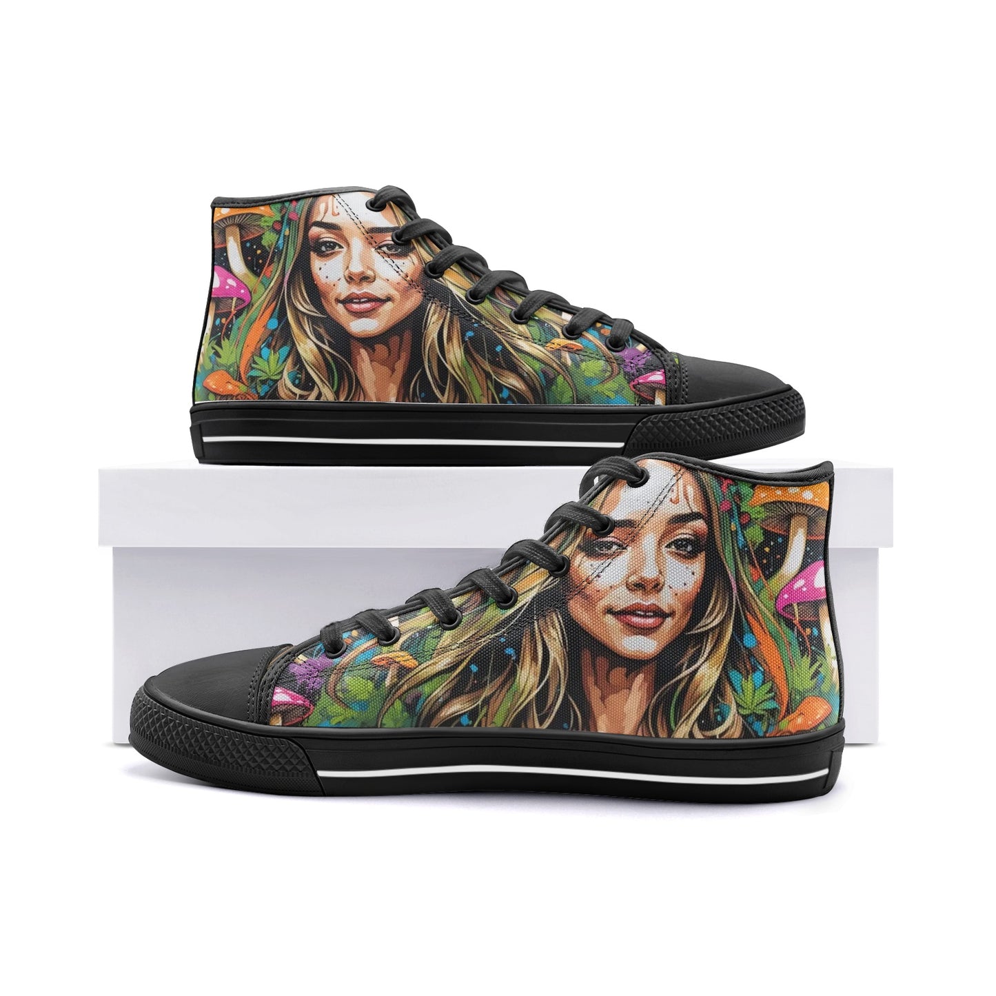 Emerald Blossoms - Blend With Nature, Boho Woman, Bright Smile Unisex High Top Canvas Shoes For Hippies