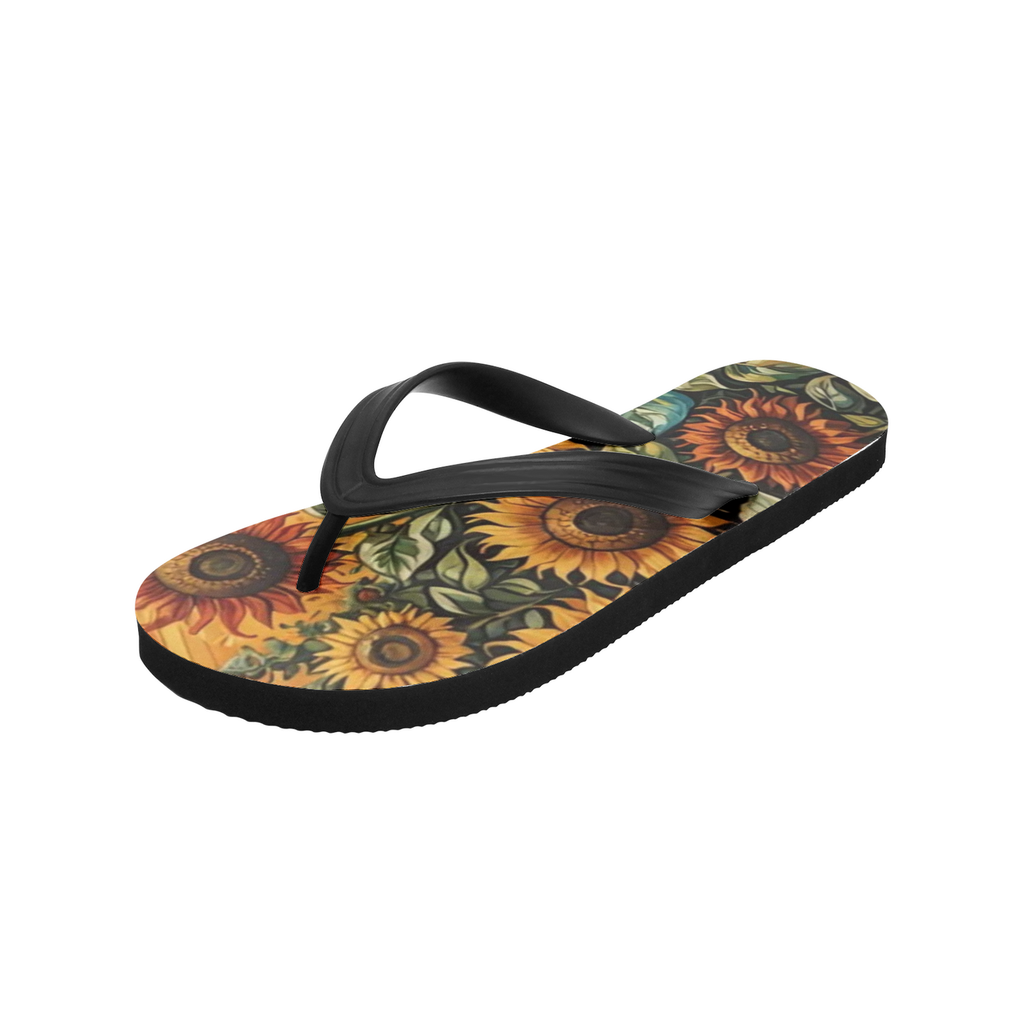 Emerald Blossoms - Sunflower Field on Unisex Flip Flops For Hippies