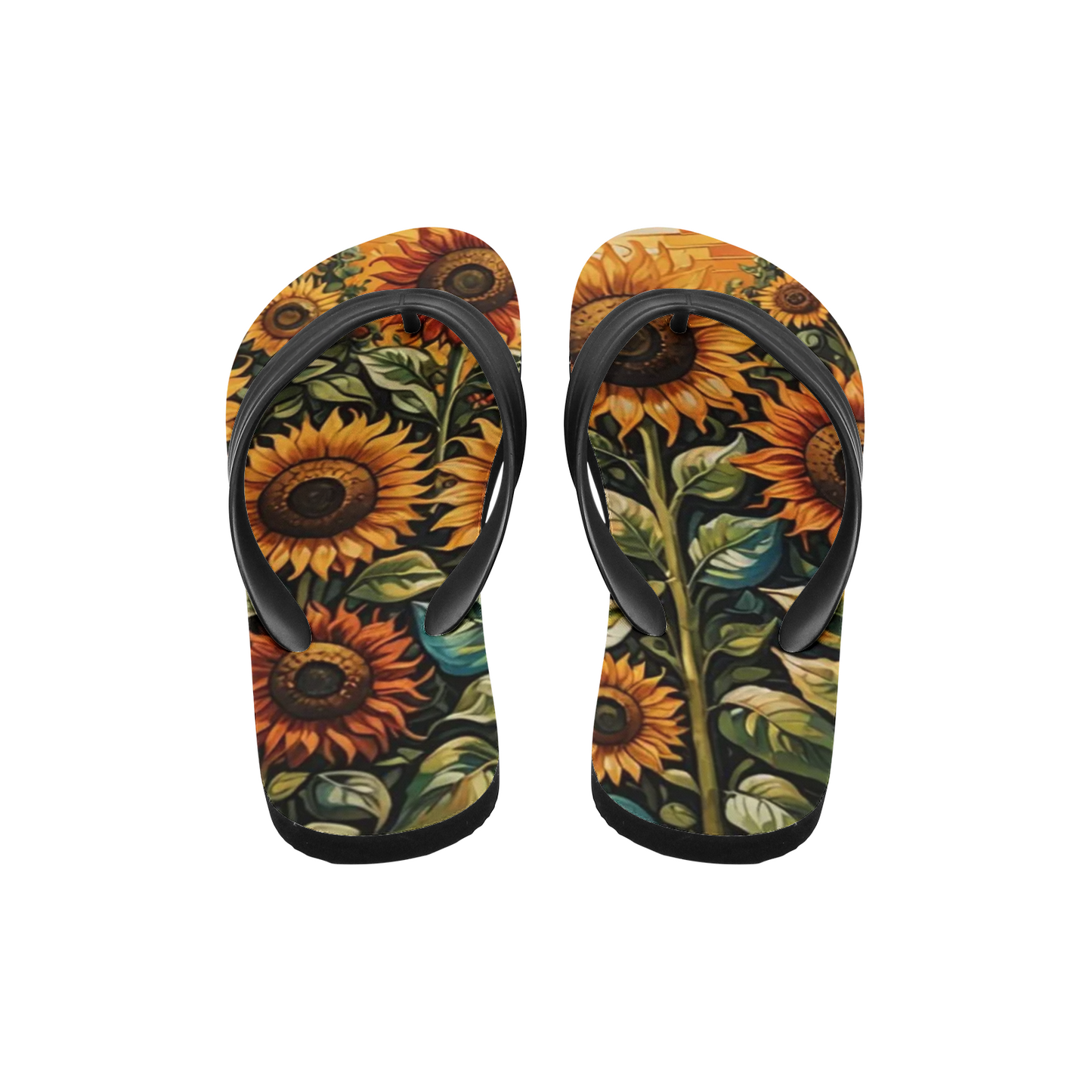 Emerald Blossoms - Sunflower Field on Unisex Flip Flops For Hippies