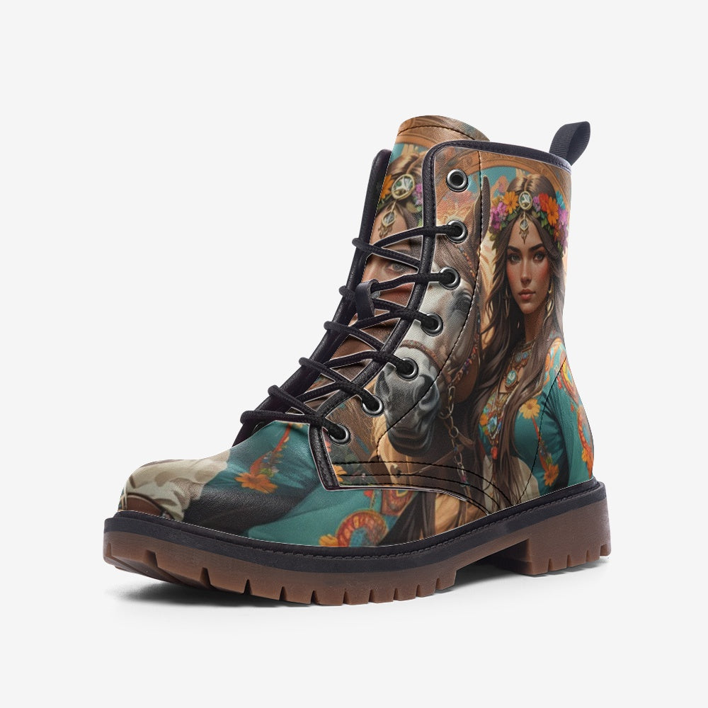 Emerald Blossoms - Brave Bohemian Girls Casual Leather Lightweight Boots For Hippies