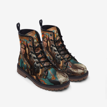 Emerald Blossoms - Brave Bohemian Girls Casual Leather Lightweight Boots For Hippies