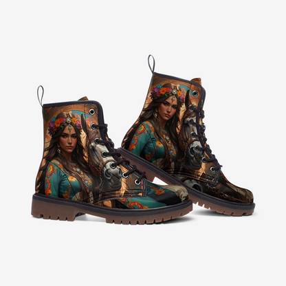 Emerald Blossoms - Brave Bohemian Girls Casual Leather Lightweight Boots For Hippies