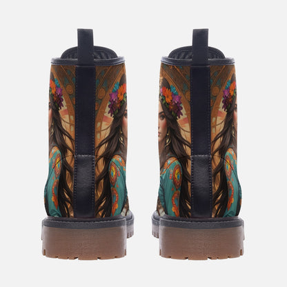 Emerald Blossoms - Brave Bohemian Girls Casual Leather Lightweight Boots For Hippies