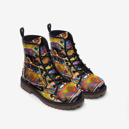 Emerald Blossoms - Colorful Hippie Van Leather Lightweight Boots for Hippies