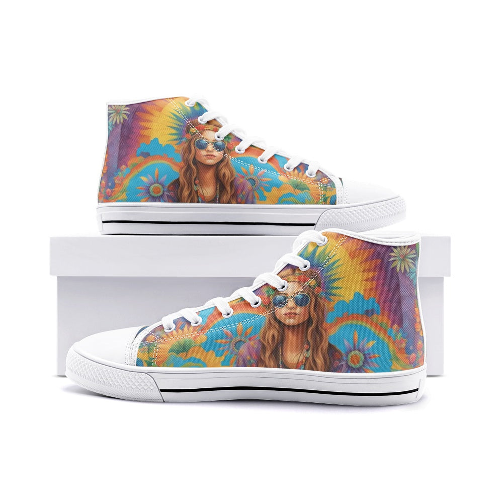 Emerald Blossoms - Colorful Life Of A Bohemian Woman Unisex High Top Canvas Shoes For Hippies