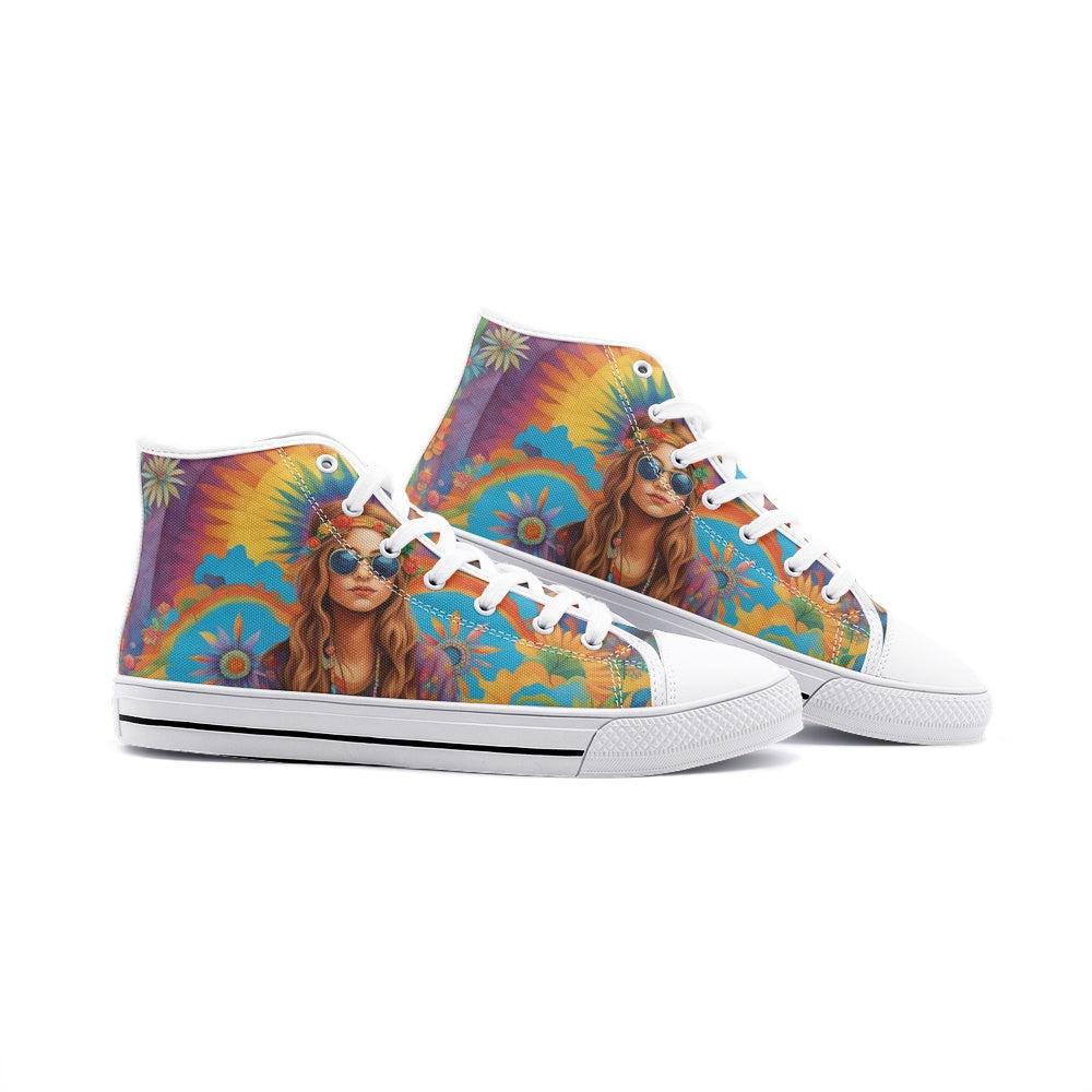 Emerald Blossoms - Colorful Life Of A Bohemian Woman Unisex High Top Canvas Shoes For Hippies