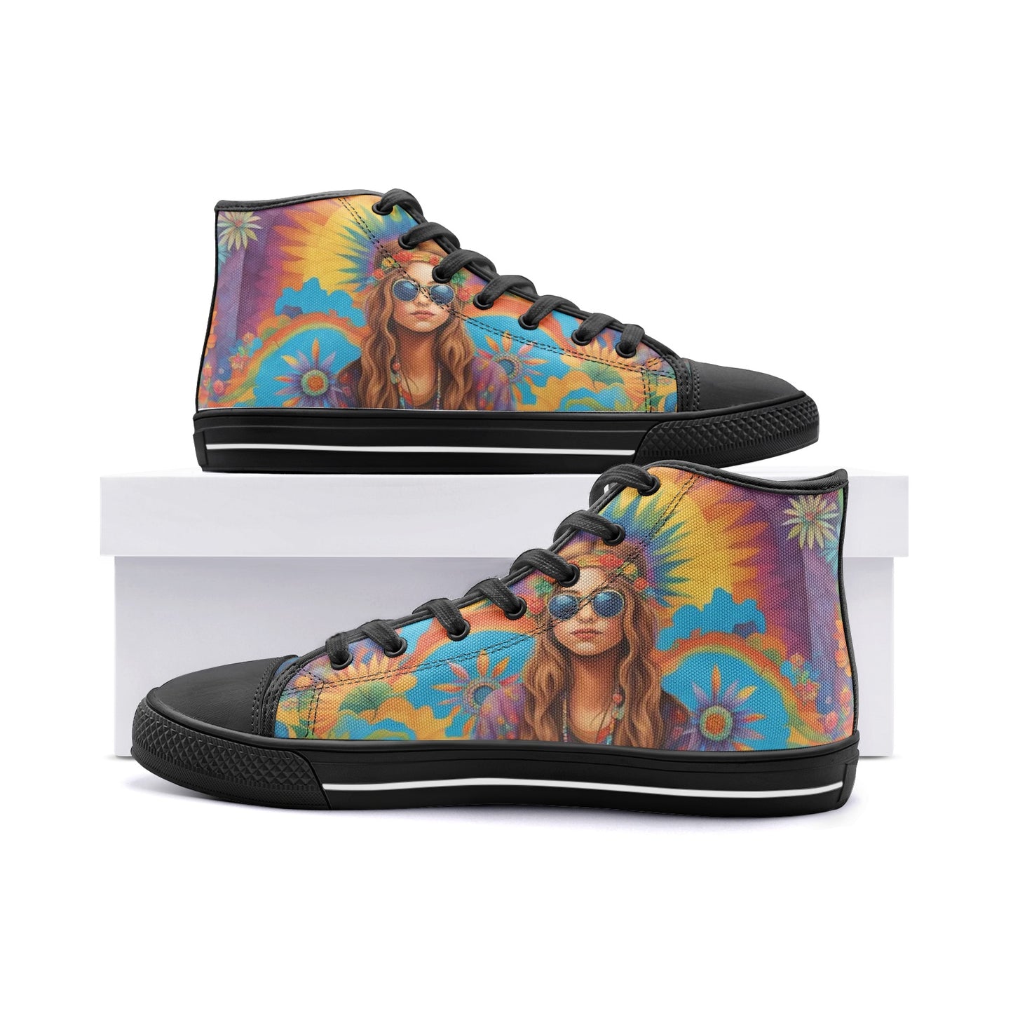 Emerald Blossoms - Colorful Life Of A Bohemian Woman Unisex High Top Canvas Shoes For Hippies