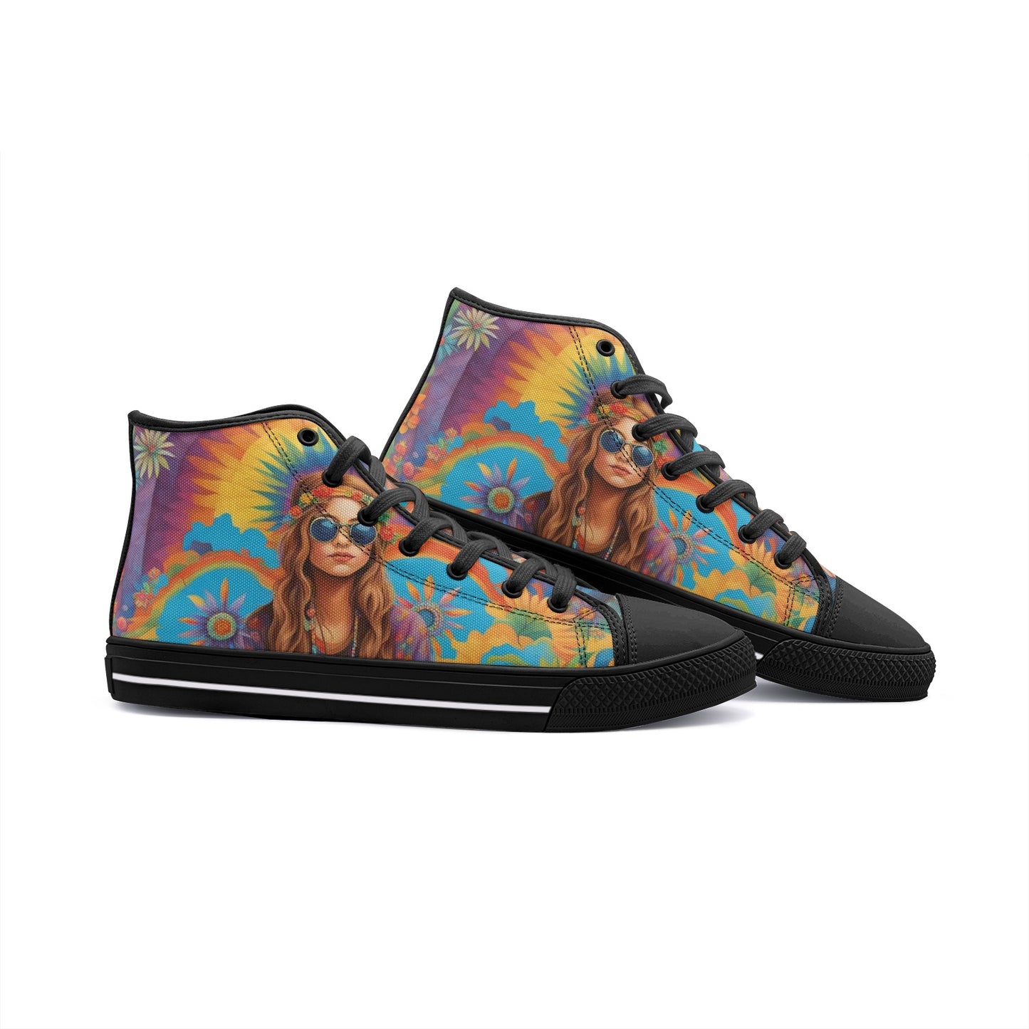 Emerald Blossoms - Colorful Life Of A Bohemian Woman Unisex High Top Canvas Shoes For Hippies