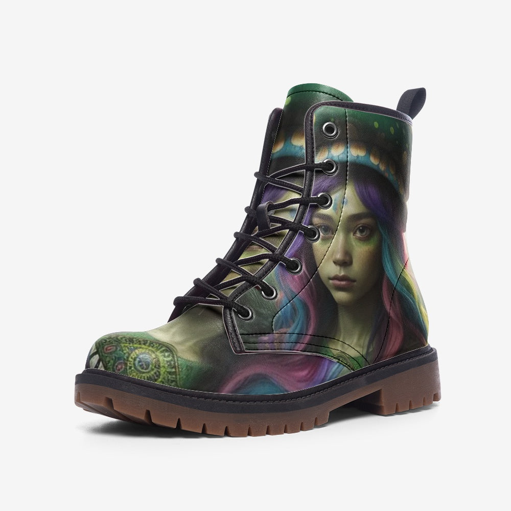 Emerald Blossoms - Cloudy Girl, Dark Color Art Casual Leather Lightweight Boots For Hippies