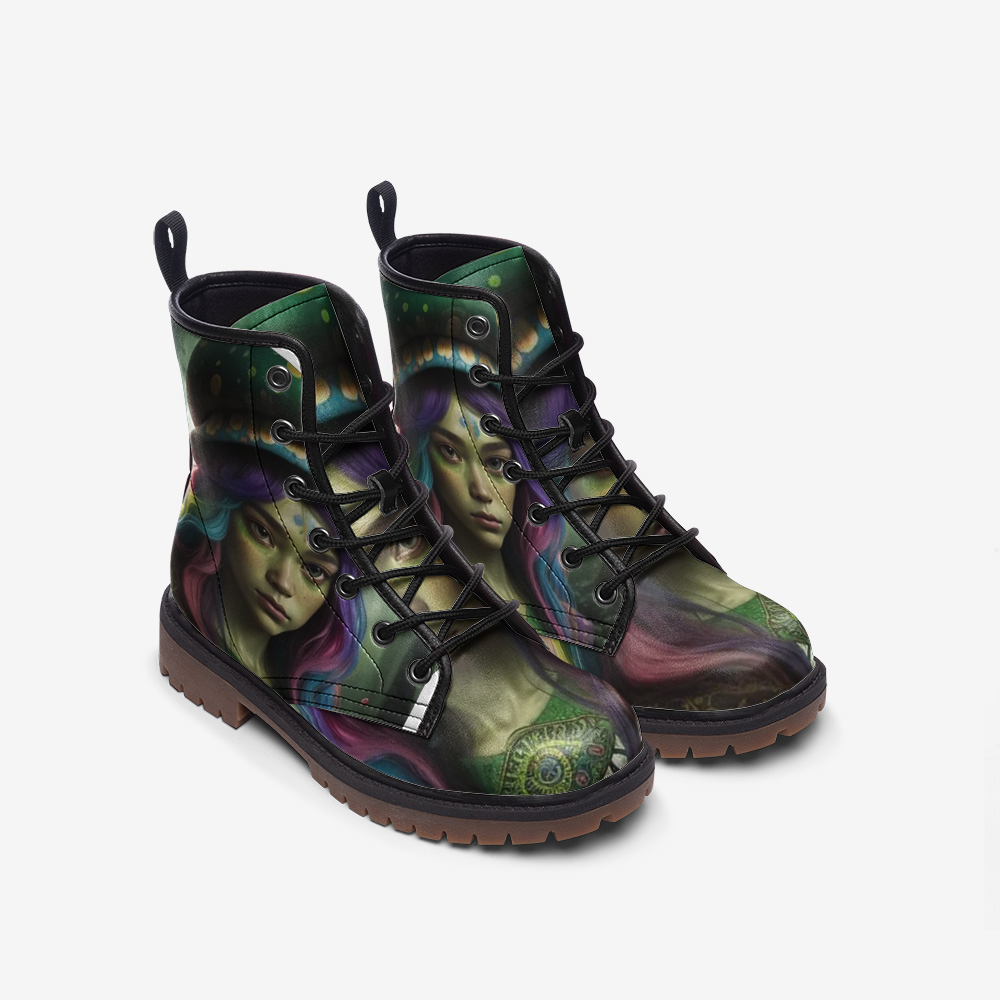 Emerald Blossoms - Cloudy Girl, Dark Color Art Casual Leather Lightweight Boots For Hippies