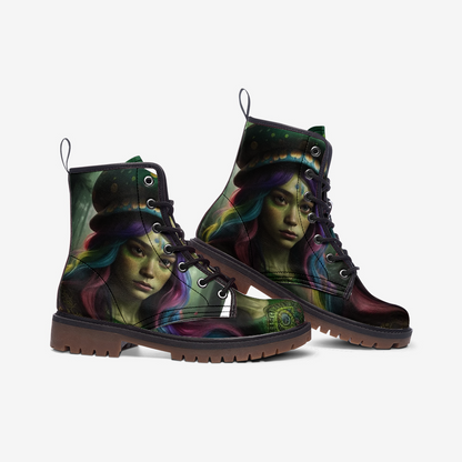 Emerald Blossoms - Cloudy Girl, Dark Color Art Casual Leather Lightweight Boots For Hippies