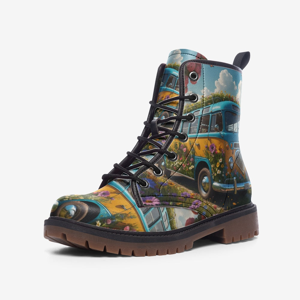 Emerald Blossoms - Floral Kombi Van Leather Lightweight Boots for Hippies