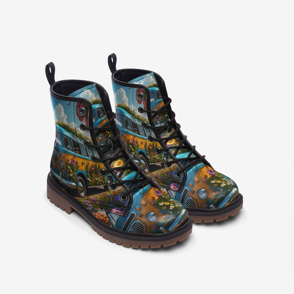 Emerald Blossoms - Floral Kombi Van Leather Lightweight Boots for Hippies